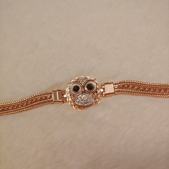 Magnolia and Vine Jewelry - NWOT Rose Gold tone Owl Bracelet 18mm snap 7-10.5"